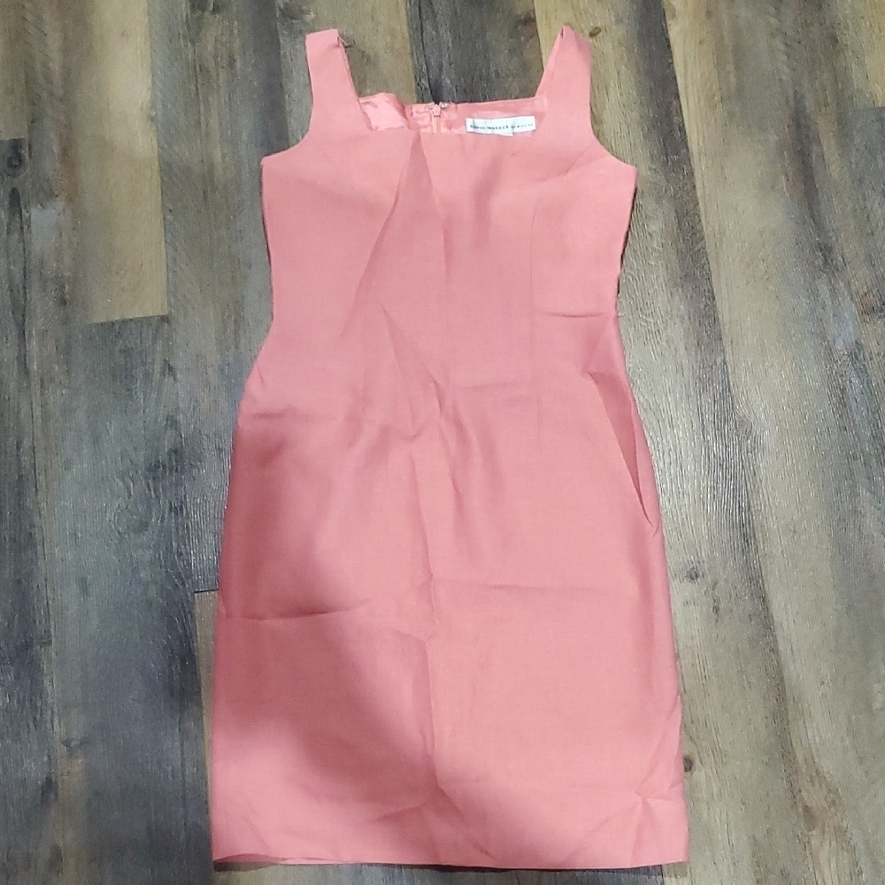 David Warren New York Elegant Pink Sleeveless Sheath Midi Dress
